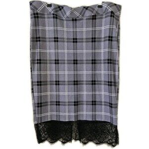 Torrid Pencil Skirt 1x Black Gray Plaid Lace Trim Back Slit Studio Ponte Lux